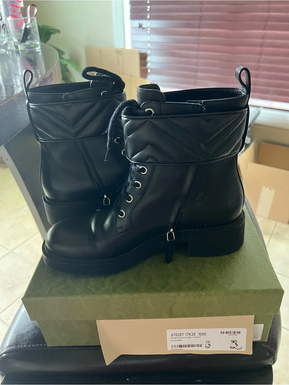 Gucci Black Leather Lace-Up Ankle Boots with Gold Hardware